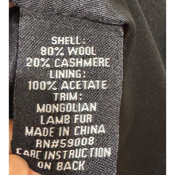 Sofia Cashmere Women's Black Mongolian Lamb Fur Trim Wool/Cashmere Coat Size 6 - Picture 9 of 9